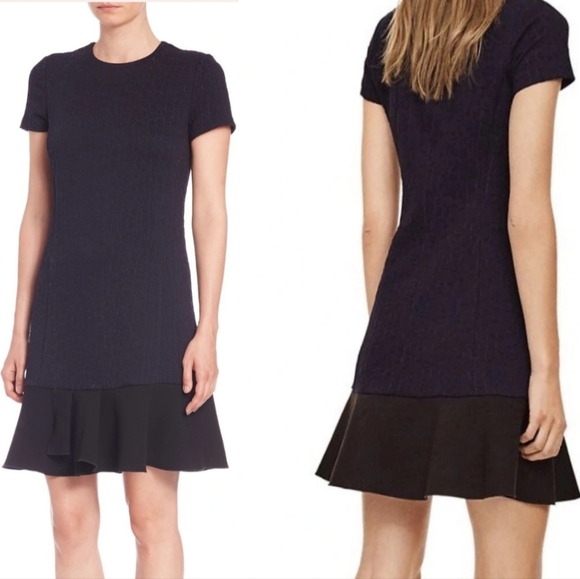 Tory Burch Navy/Black Quilted Jacquard Flounce Mini Dress Size XS/TP - Picture 1 of 16